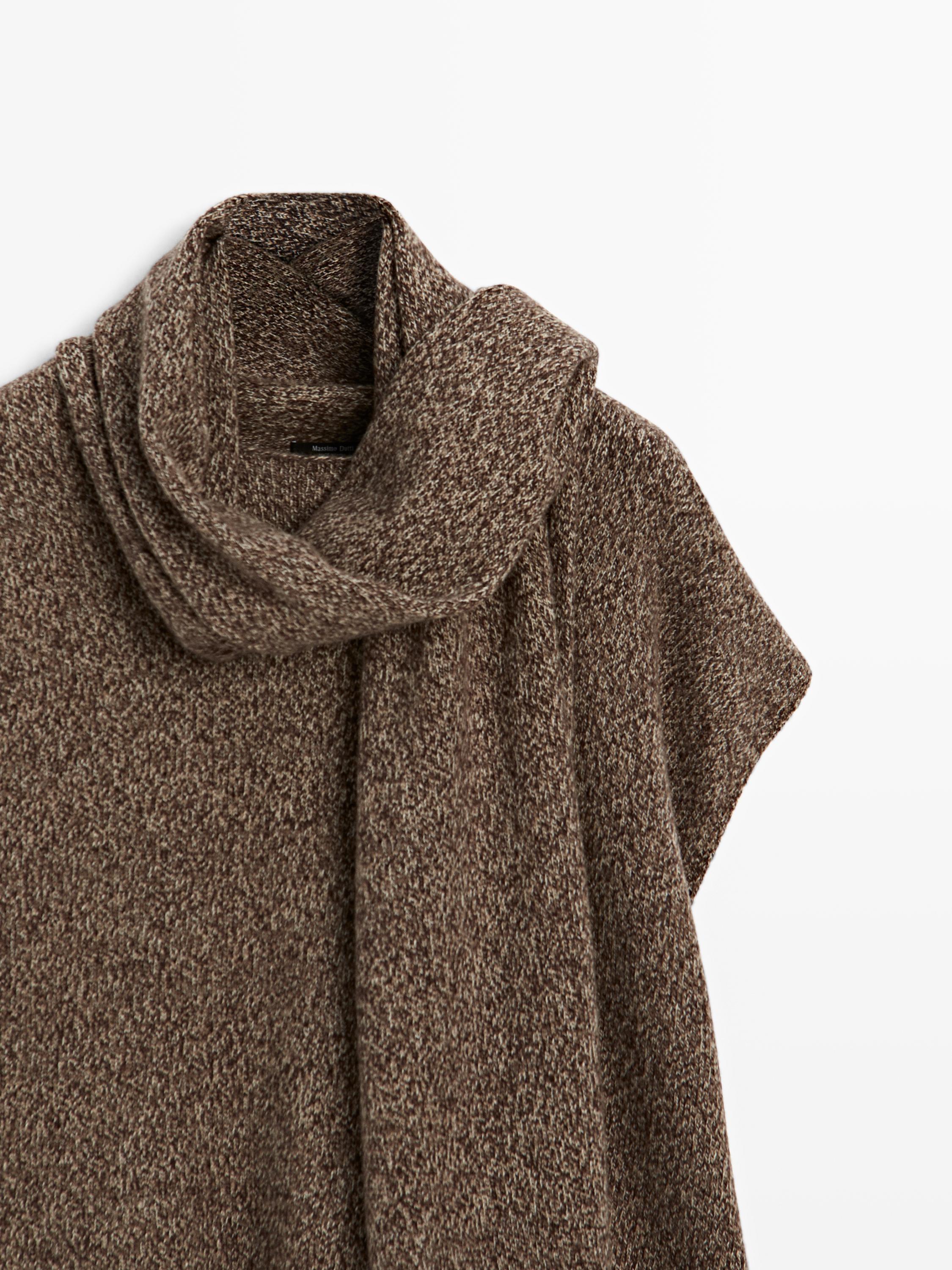 Veste sans manches 100 % laine avec écharpe